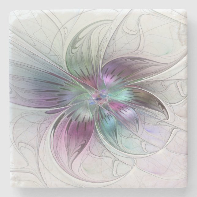 Färg Abstrakt Modern Blommigt Fractal Art Stenunderlägg (Framsidan)
