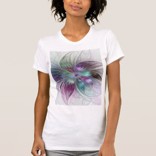 Färg Abstrakt Modern Blommigt Fractal Art T Shirt