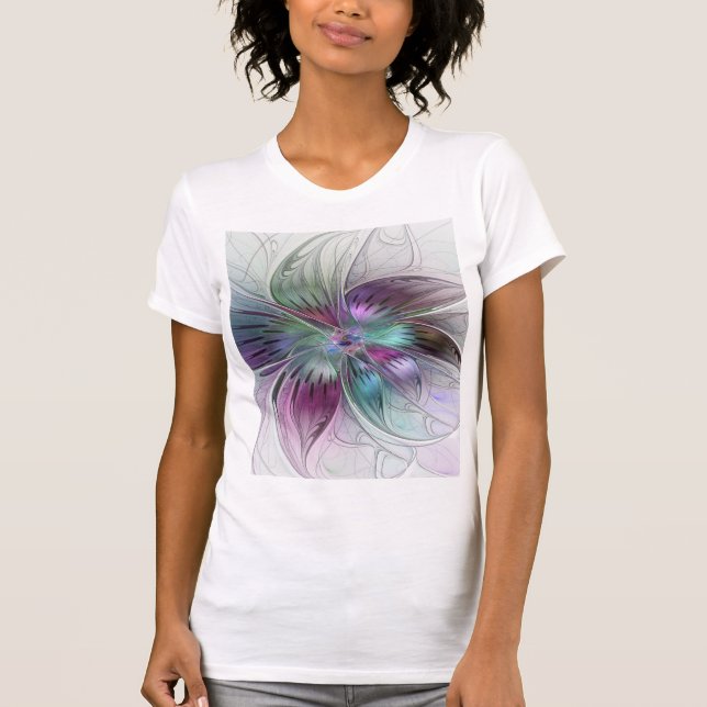Färg Abstrakt Modern Blommigt Fractal Art T Shirt (Framsida)