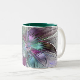 Färg Abstrakt Modern Blommigt Fractal Art Två-Tonad Mugg