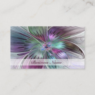 Färg Abstrakt Modern Blommigt Fractal Art Visitkort