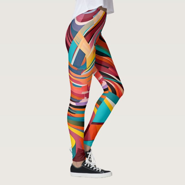 Färg Abstrakt Modern Geometric Mönster i Urban Geo Leggings (Höger)