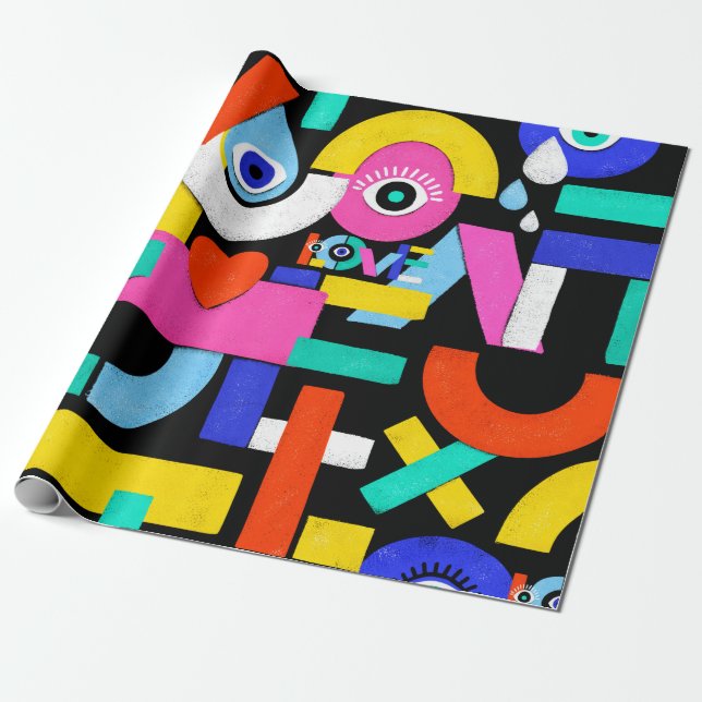 Färg abstrakt mönster med ord kärlek insida,nyckel presentpapper (Utrullad)