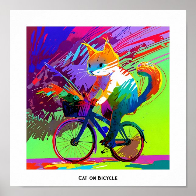 Färg Abstrakt PEG Art Cat Riding Bicycle Poster (Framsidan)