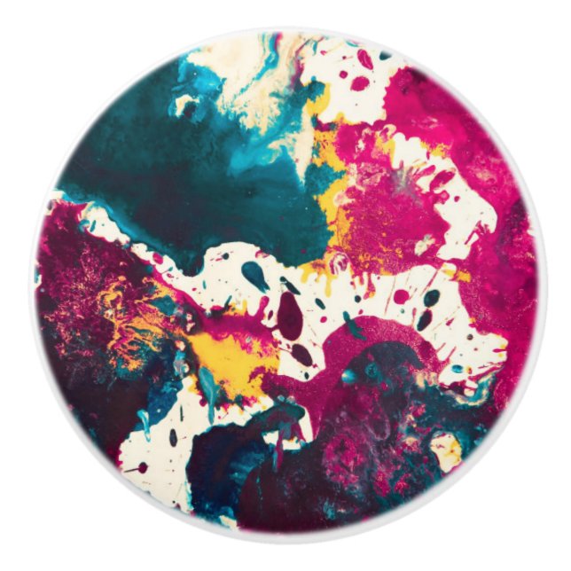 Färg Abstrakt Platter Paint Teal och Magenta Knopp (Framsidan)