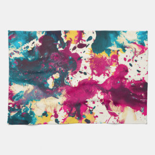 Färg Abstrakt Platter Paint Teal och Magenta Kökshandduk