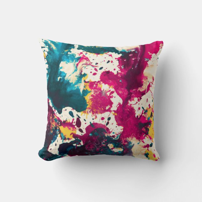 Färg Abstrakt Platter Paint Teal och Magenta Kudde (Framsida)