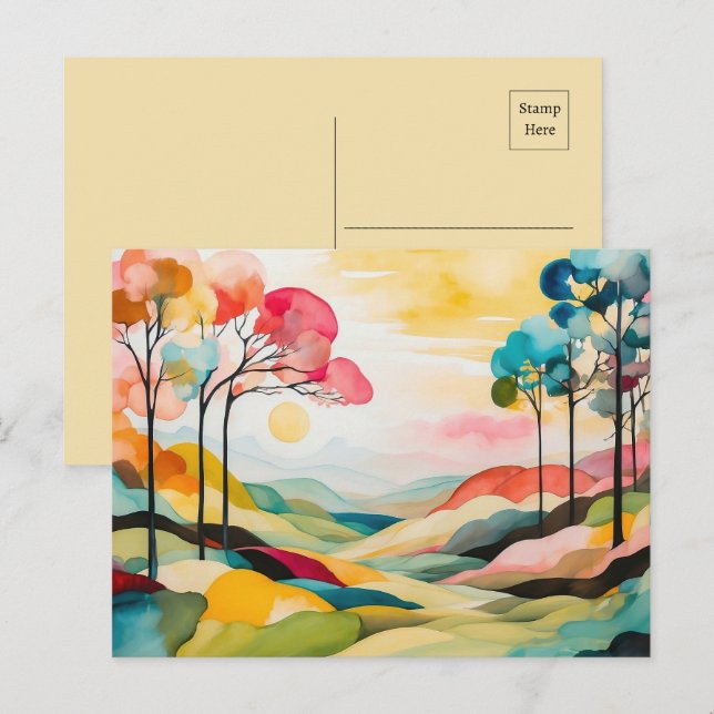 Färg Abstrakt Vår Vattenfärg Vykort (Fram/baksida)
