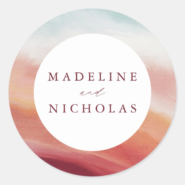 Färg Abstrakt Vattenfärg Bröllop Runt Klistermärke (Framsida)