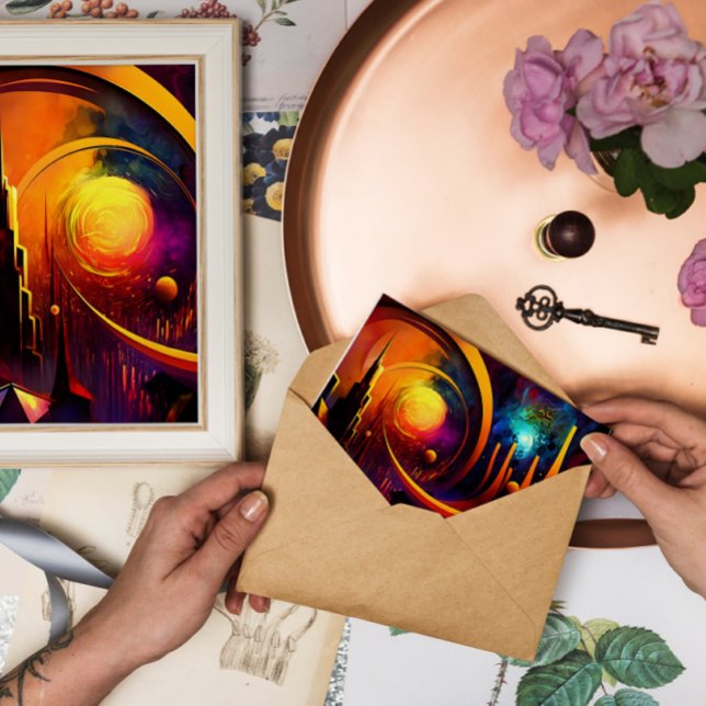 färg abstraktionsstad sol i den ljusa portalen mån vykort (Skapare uppladdad)