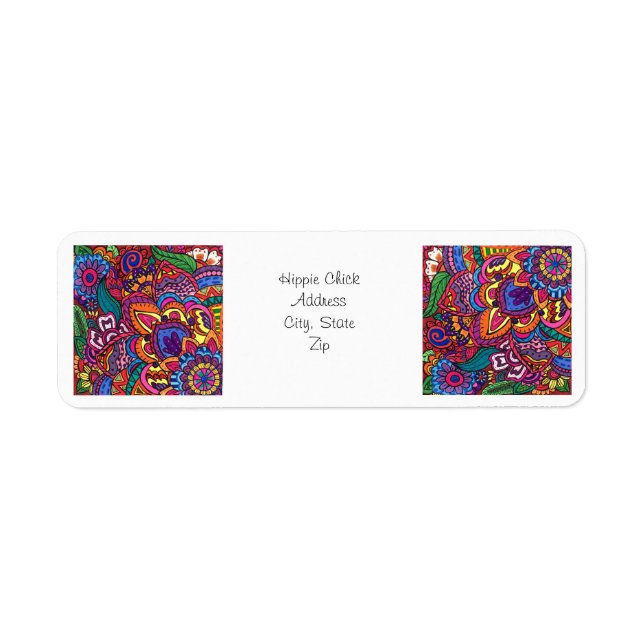 Färg adressetikett för FLOD-adress för Hippie Flow Returadress Etikett (Framsidan)