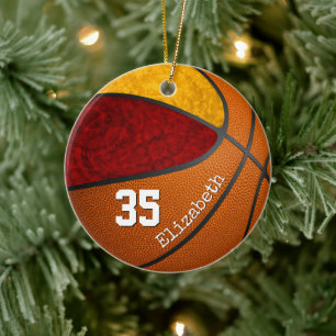 färg-anpassningsbarna i guld-basketlaget julgransprydnad keramik