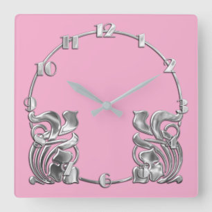 Färg Art Deco Silver-design Fyrkantig Klocka