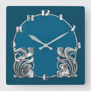 Färg Art Deco Silver-design Fyrkantig Klocka