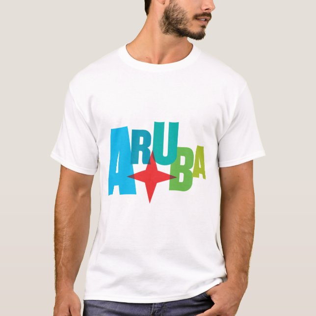 Färg Aruba-text med Red Star Design T Shirt (Framsida)