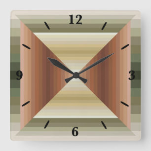 Färg av konst av brun, Grönt och randig Mönster Fyrkantig Klocka