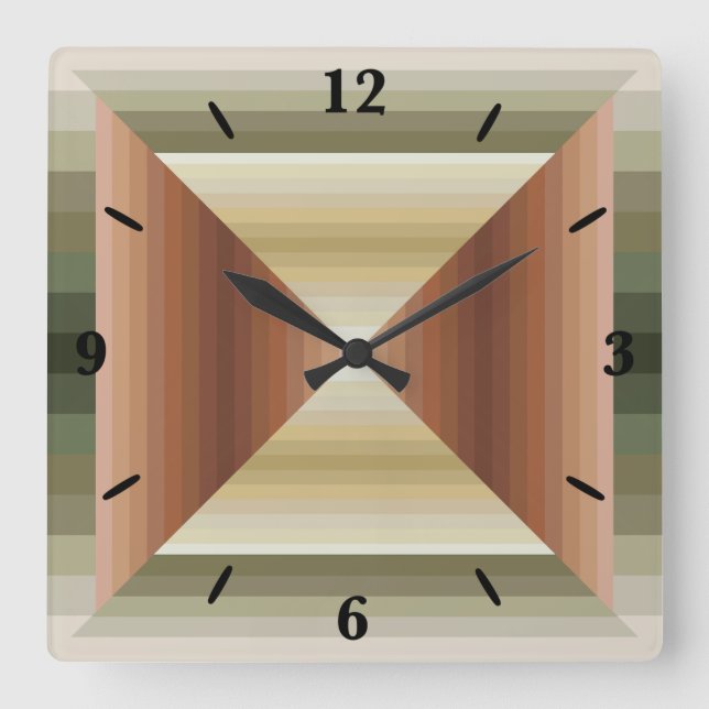 Färg av konst av brun, Grönt och randig Mönster Fyrkantig Klocka (Framsida)