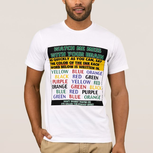 Färg av ordillusionen som Stroopen verkställer Tee Shirt (Framsida)