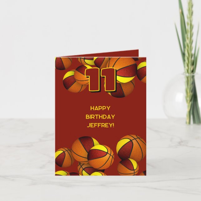 färg basketbollar barns födelsedag i guld kort (Framsida)