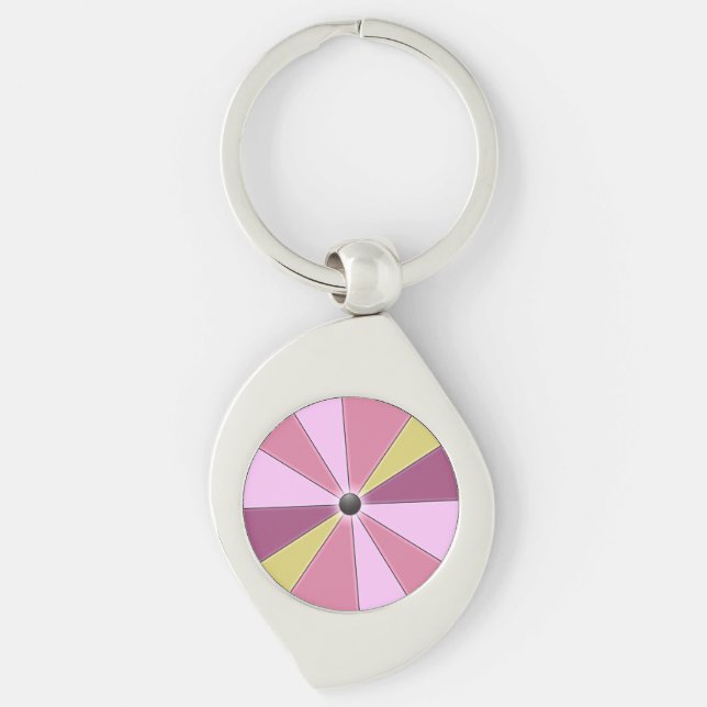 Färg Beams Rosa Girly Wheel Swirl Silverfärgad Nyckelring (Framsidan)