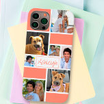 Färg Block Coral Simal 7 Photo Namn Anpassningsbar<br><div class="desc">Skapa en egen personlig, färg-fotocellfodral i anpassningsbar som innehåller en färg-blockdesign i färger, 7 bilder och ditt namn, monogram eller annan text i ditt val av teckensnitt stilar och färg (som visas i modern handskriven typografi). Provet visas i en populär koral färg på vitt som du kan byta till vilken...</div>