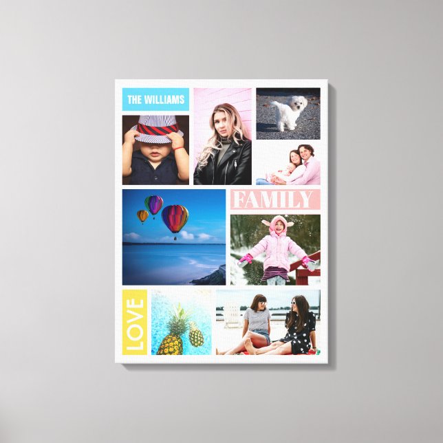 Färg Block Family Kärlek 8 Photo Collage Named Canvastryck (Framsida)