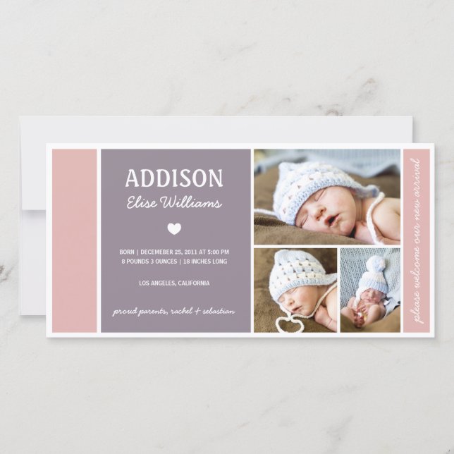 FÄRG BLOCK | FLICKA FÖDELSEMEDDELANDE MEDDELANDE (Framsida)