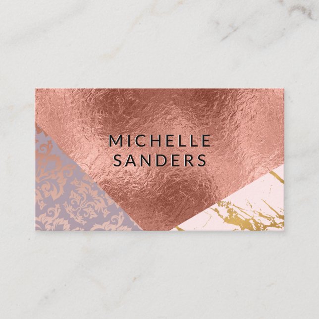 Färg Block Guld Marble Damask Ro guldolja Visitkort (Framsida)
