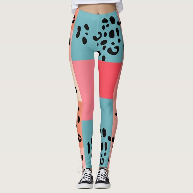 Färg Block Leopard Skriv ut Mönster Leggings (Framsida)