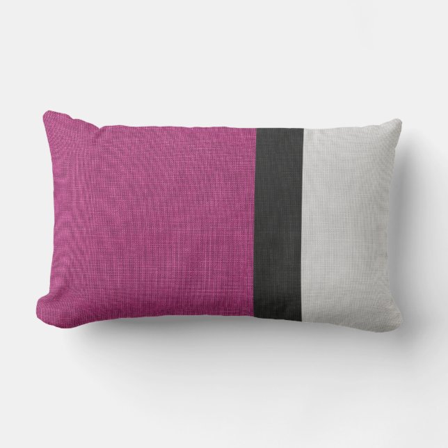 Färg Block Linen Se Fuchsia Black Grått utomhus Lumbarkudde (Framsida)