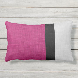 Färg Block Linen Se Fuchsia Black Grått utomhus Lumbarkudde