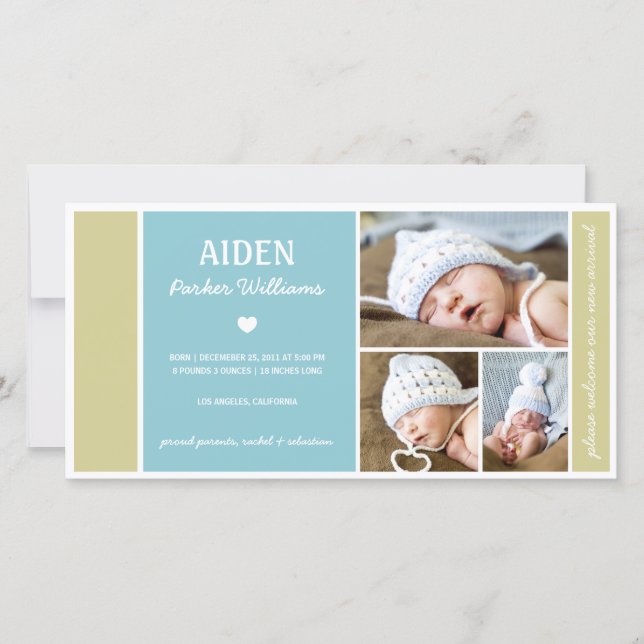 FÄRG BLOCK | POJKE FÖDELSEMEDDELANDE MEDDELANDE (Framsida)