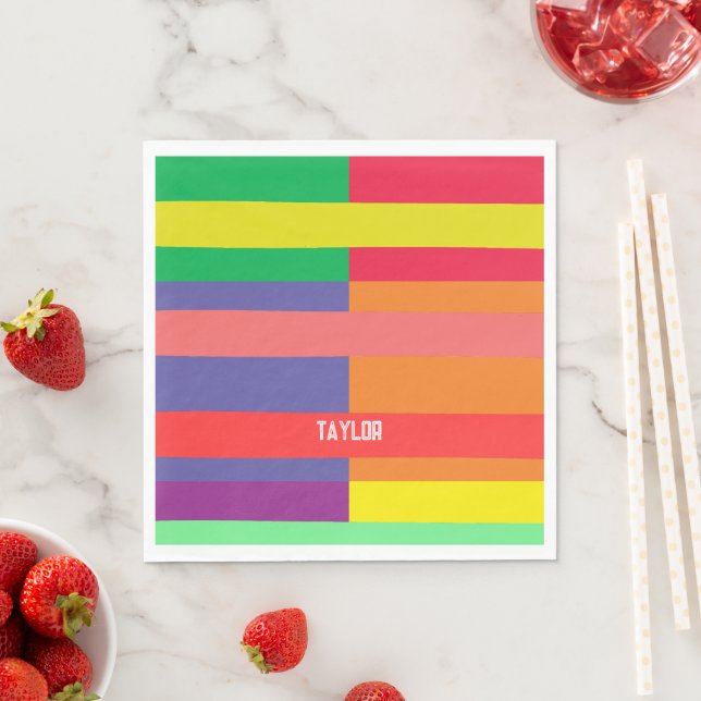 Färg block Rand Monogram Namn Rainbow Pappersservett (Insitu)