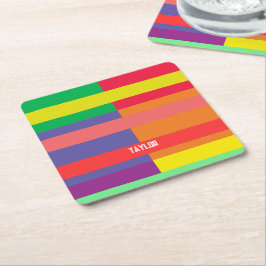 Färg block Rand Monogram Namn Rainbow Underlägg Papper Kvadrat