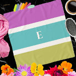 Färg Block Rand, mönstrat Monogram Chiffon Sjal<br><div class="desc">Denna moderna sjal har ett stort rand mönster i färg i magentans rosa,  kalkgrönt,  havsblått och vitt. Den enkla designen ge i chiffon ger ett djärvt och contemporary utseende. Anpassa den strimlade halsduken med ditt inledande,  som visas som ett monogram för eleganten mitt i designen.</div>