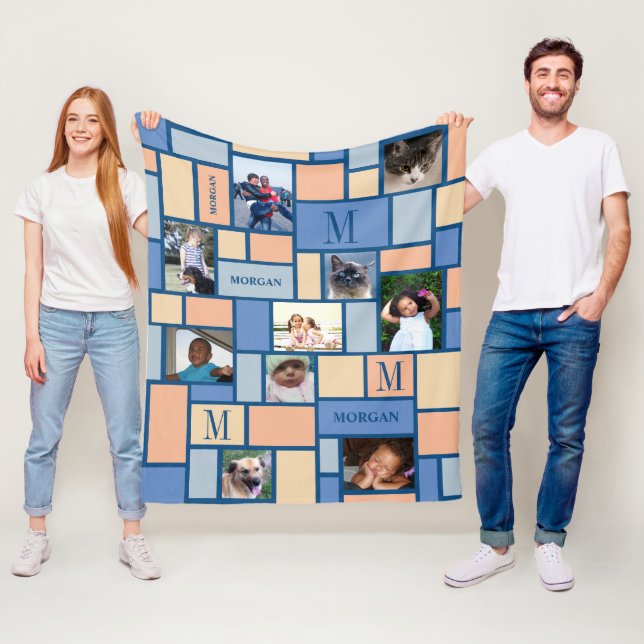 Färg Block Rosa Blue Modern Chic 10 Foto Fleecefilt (På plats)