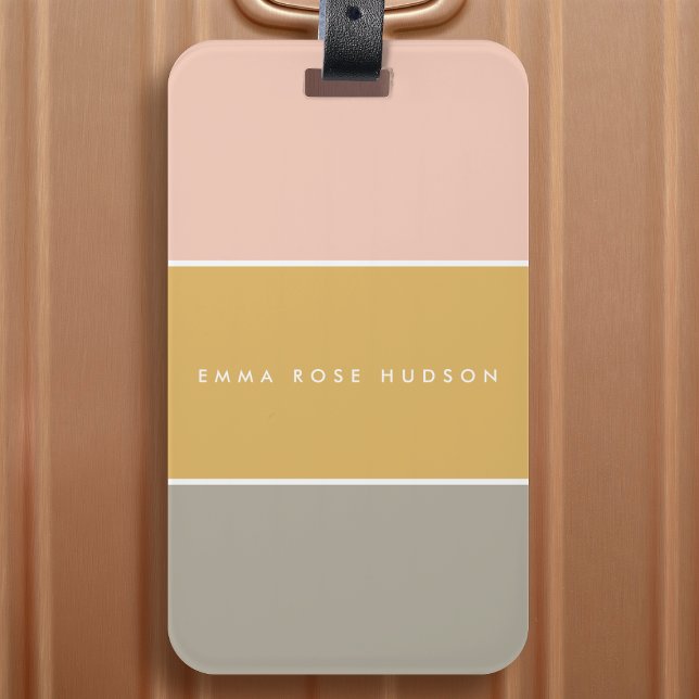 Färg Block Rosa Guld Grått Rand Monogram Bagagebricka (Skapare uppladdad)