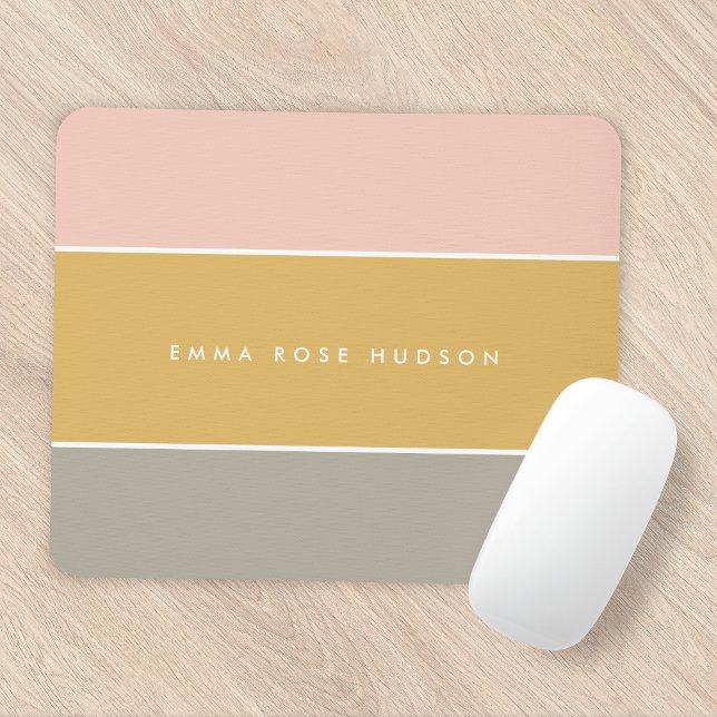 Färg Block Rosa Guld Grått Rand Monogram Musmatta (Skapare uppladdad)