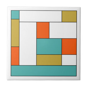 Färg blocket i Aqua Blue Orange Guld Kakelplatta