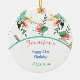 Färg Blommigt 21:a födelsedag Julgransprydnad Keramik