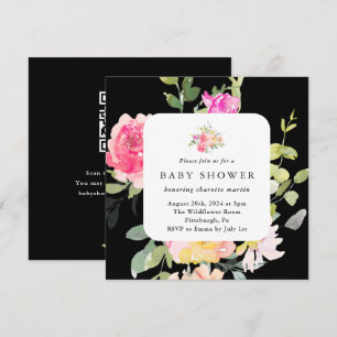 Färg Blommigt Babykläder QR-kod svart Inbjudningar
