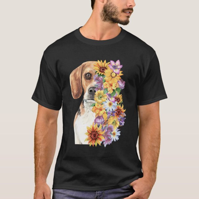 Färg Blommigt Beagle Mamma Flower Solros Hund Lo T Shirt (Framsida)