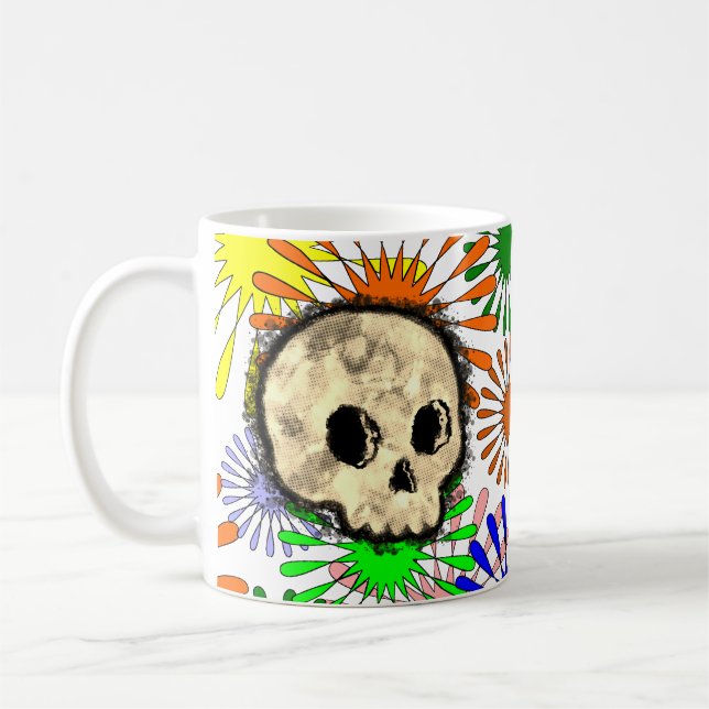 Färg Blommigt Burst Skull vattenfärg Kaffemugg (Vänster)