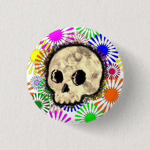 Färg Blommigt Burst Skull vattenfärg Knapp