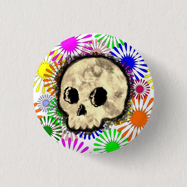 Färg Blommigt Burst Skull vattenfärg Knapp (Framsida)