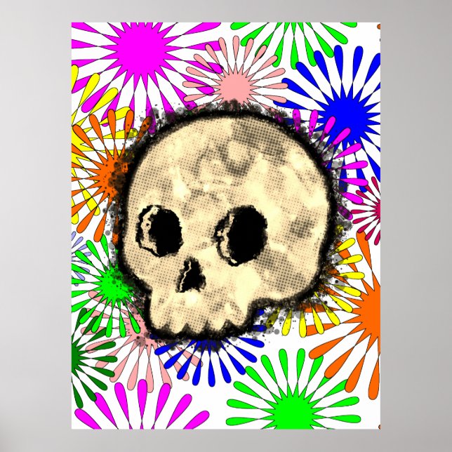Färg Blommigt Burst Skull vattenfärg Poster (Framsidan)