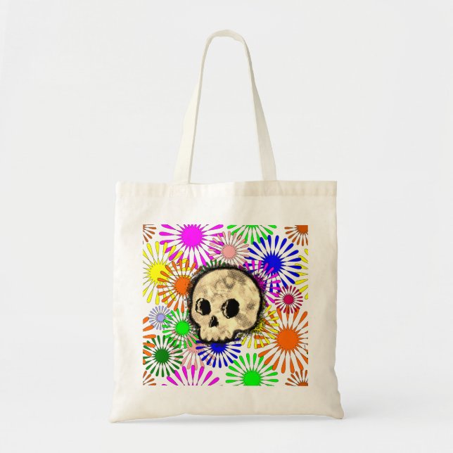 Färg Blommigt Burst Skull Vattenfärg Tote Bag Tygkasse (Framsidan)