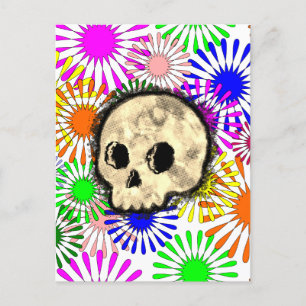 Färg Blommigt Burst Skull vattenfärg Vykort