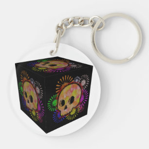 Färg Blommigt Burst Skull Watercolor Cube