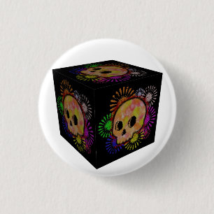 Färg Blommigt Burst Skull Watercolor Cube Knapp